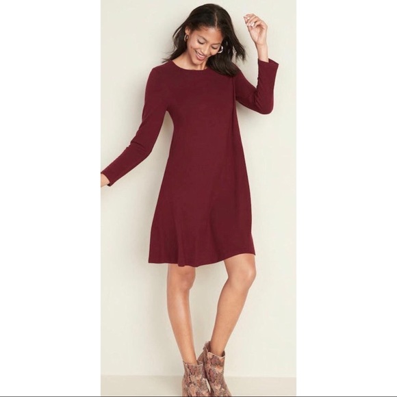 Old Navy Dresses & Skirts - Old Navy Maroon Long Sleeve Swing Skater Dress